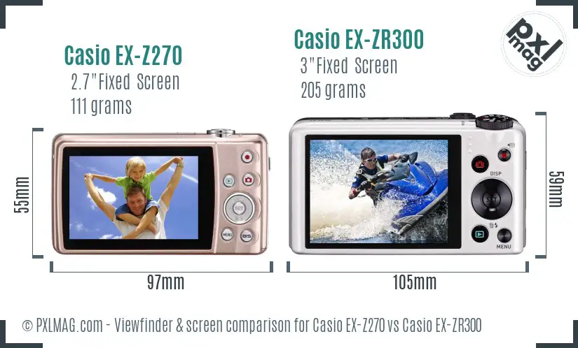 Casio EX-Z270 vs Casio EX-ZR300 Screen and Viewfinder comparison