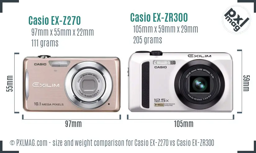 Casio EX-Z270 vs Casio EX-ZR300 size comparison
