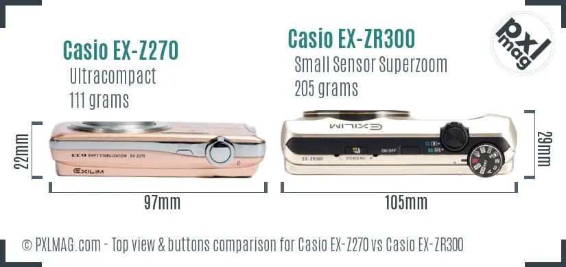 Casio EX-Z270 vs Casio EX-ZR300 top view buttons comparison