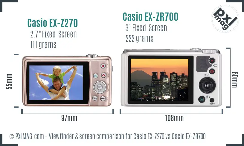 Casio EX-Z270 vs Casio EX-ZR700 Screen and Viewfinder comparison