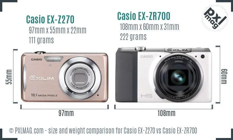 Casio EX-Z270 vs Casio EX-ZR700 size comparison