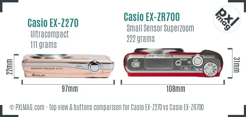 Casio EX-Z270 vs Casio EX-ZR700 top view buttons comparison