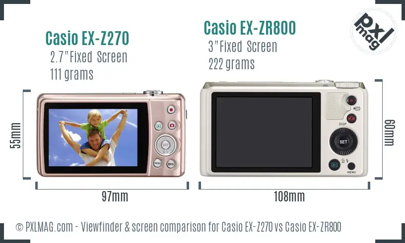 Casio EX-Z270 vs Casio EX-ZR800 Screen and Viewfinder comparison