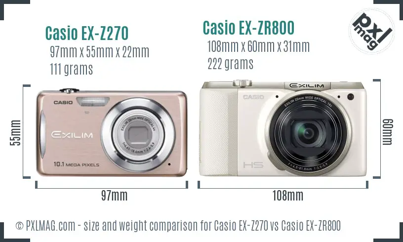 Casio EX-Z270 vs Casio EX-ZR800 size comparison