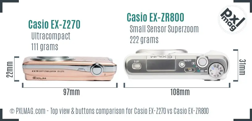Casio EX-Z270 vs Casio EX-ZR800 top view buttons comparison
