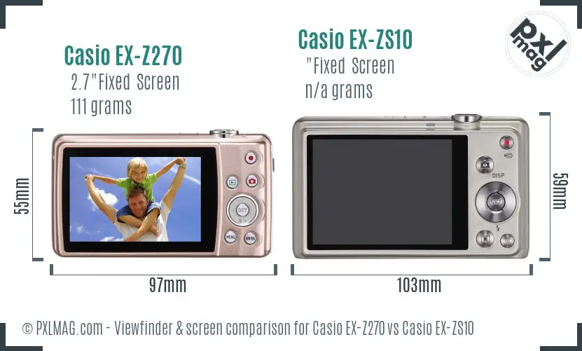 Casio EX-Z270 vs Casio EX-ZS10 Screen and Viewfinder comparison