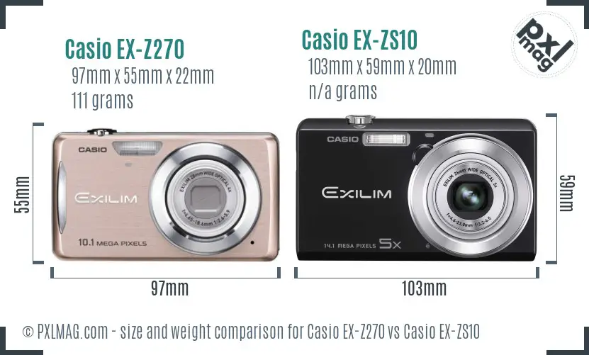 Casio EX-Z270 vs Casio EX-ZS10 size comparison