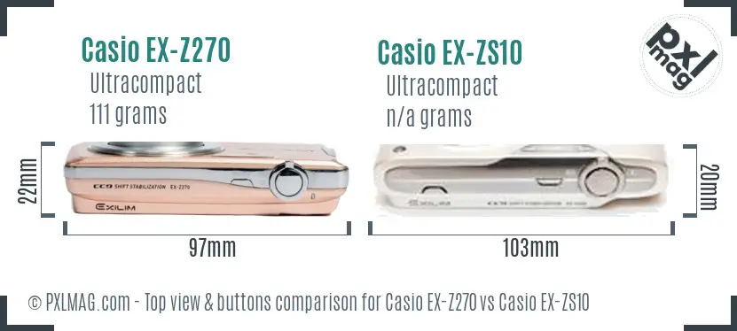 Casio EX-Z270 vs Casio EX-ZS10 top view buttons comparison