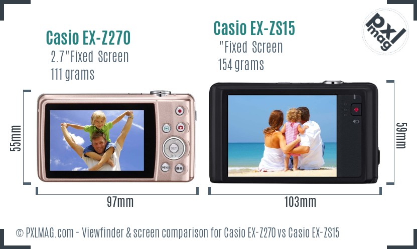 Casio EX-Z270 vs Casio EX-ZS15 Screen and Viewfinder comparison