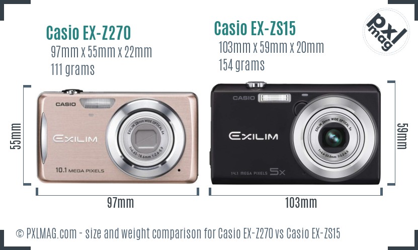 Casio EX-Z270 vs Casio EX-ZS15 size comparison