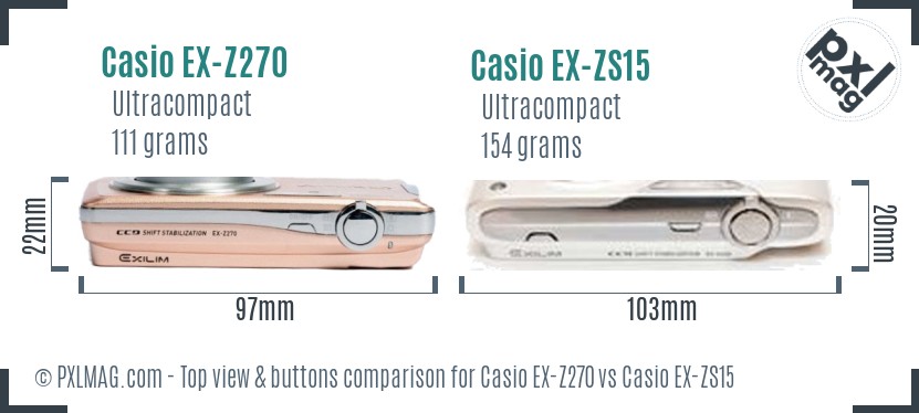 Casio EX-Z270 vs Casio EX-ZS15 top view buttons comparison