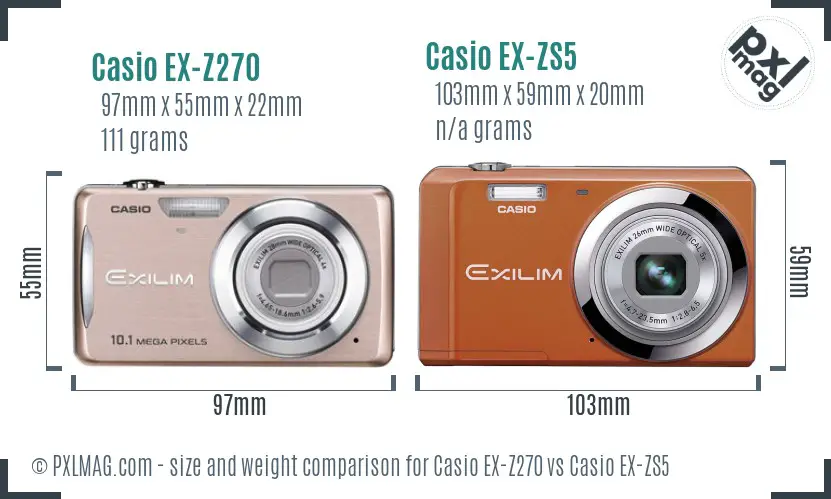 Casio EX-Z270 vs Casio EX-ZS5 size comparison