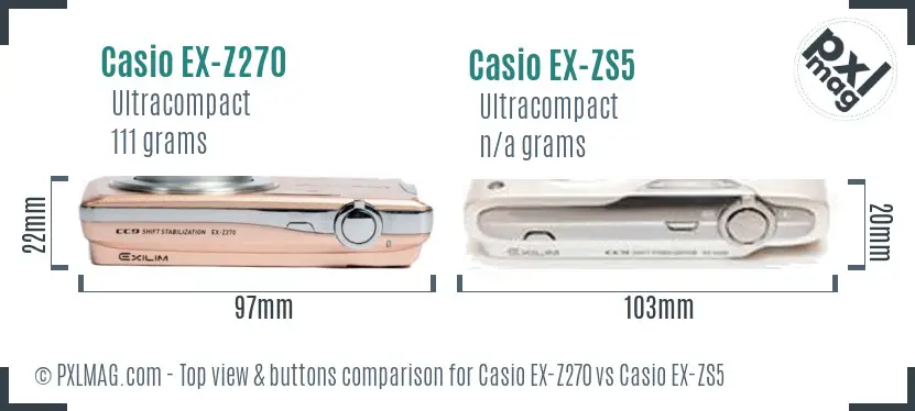 Casio EX-Z270 vs Casio EX-ZS5 top view buttons comparison