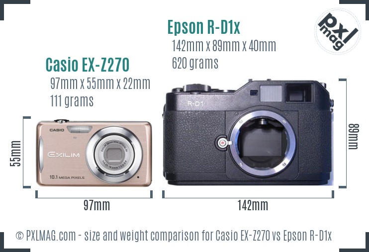 Casio EX-Z270 vs Epson R-D1x size comparison