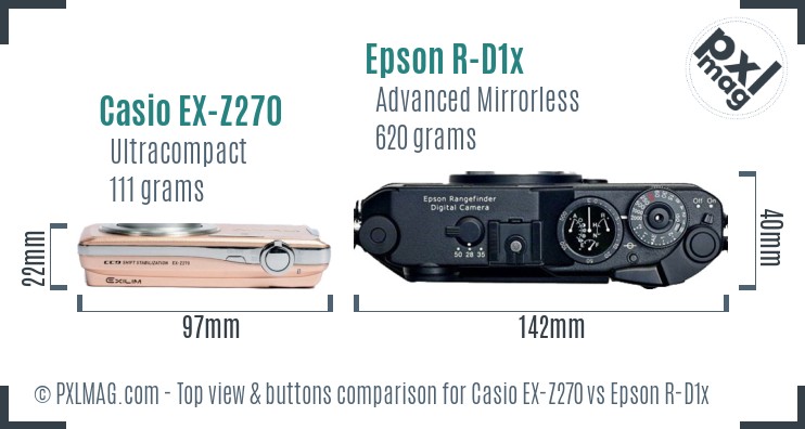Casio EX-Z270 vs Epson R-D1x top view buttons comparison