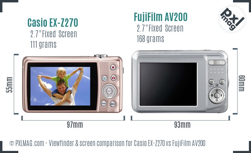 Casio EX-Z270 vs FujiFilm AV200 Screen and Viewfinder comparison
