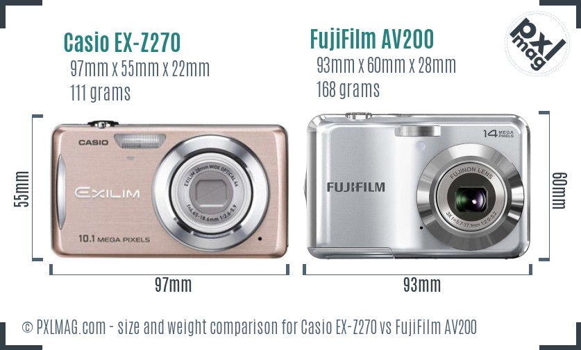 Casio EX-Z270 vs FujiFilm AV200 size comparison