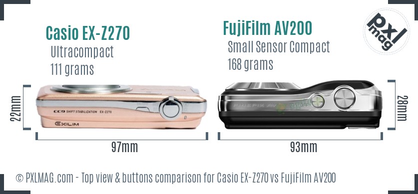 Casio EX-Z270 vs FujiFilm AV200 top view buttons comparison