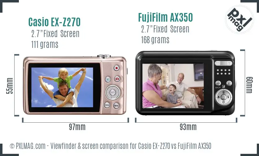 Casio EX-Z270 vs FujiFilm AX350 Screen and Viewfinder comparison