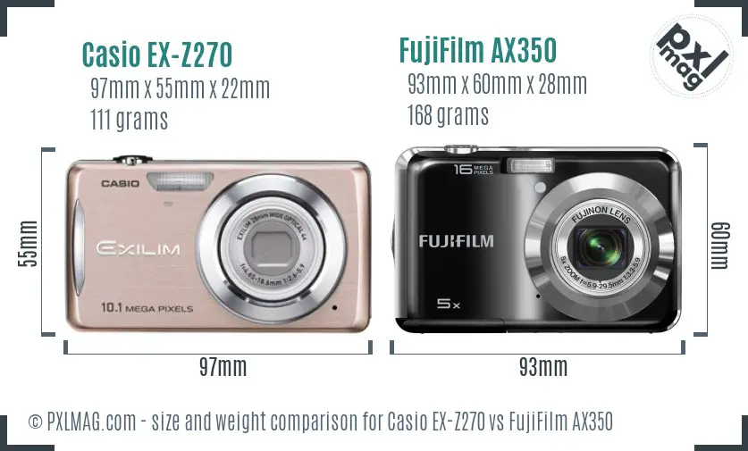 Casio EX-Z270 vs FujiFilm AX350 size comparison