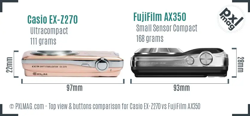 Casio EX-Z270 vs FujiFilm AX350 top view buttons comparison