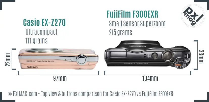 Casio EX-Z270 vs FujiFilm F300EXR top view buttons comparison