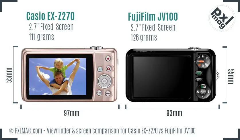 Casio EX-Z270 vs FujiFilm JV100 Screen and Viewfinder comparison