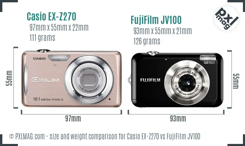 Casio EX-Z270 vs FujiFilm JV100 size comparison