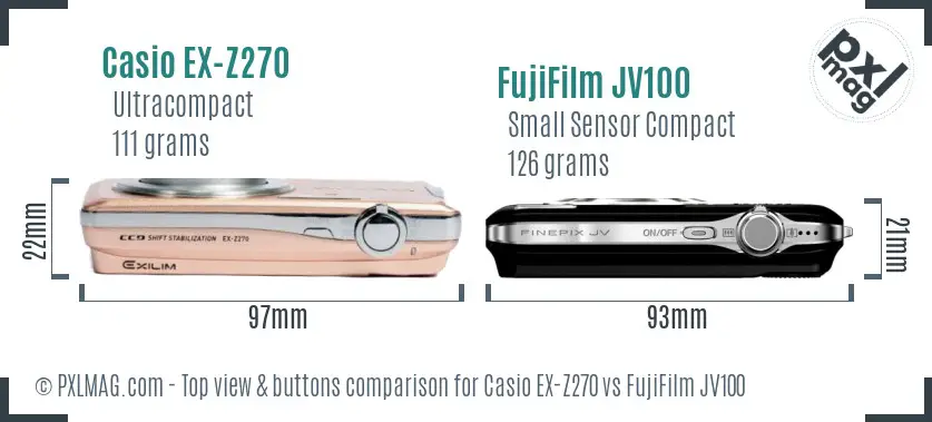 Casio EX-Z270 vs FujiFilm JV100 top view buttons comparison