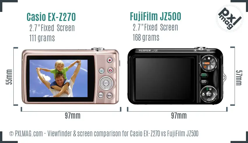 Casio EX-Z270 vs FujiFilm JZ500 Screen and Viewfinder comparison