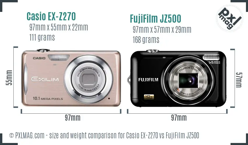 Casio EX-Z270 vs FujiFilm JZ500 size comparison