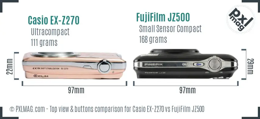 Casio EX-Z270 vs FujiFilm JZ500 top view buttons comparison