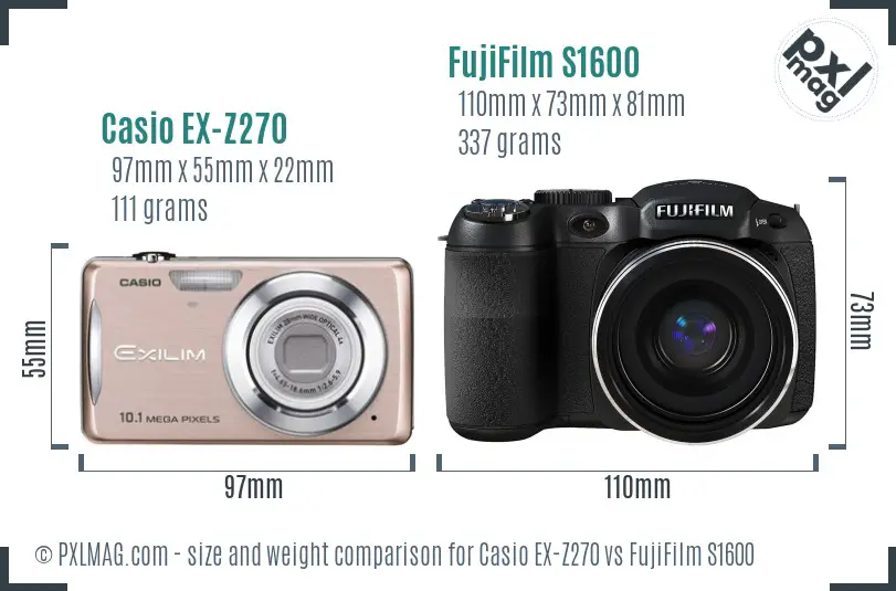 Casio EX-Z270 vs FujiFilm S1600 size comparison