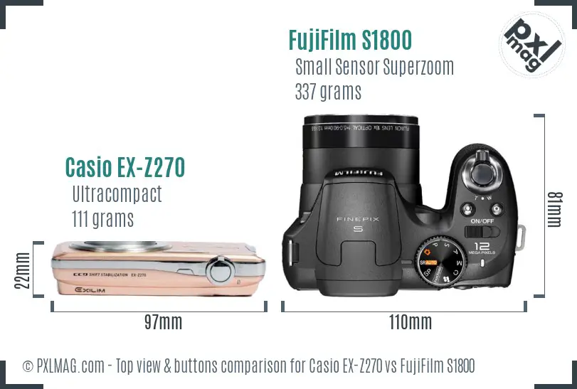 Casio EX-Z270 vs FujiFilm S1800 top view buttons comparison