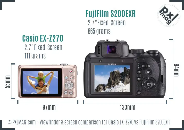 Casio EX-Z270 vs FujiFilm S200EXR Screen and Viewfinder comparison