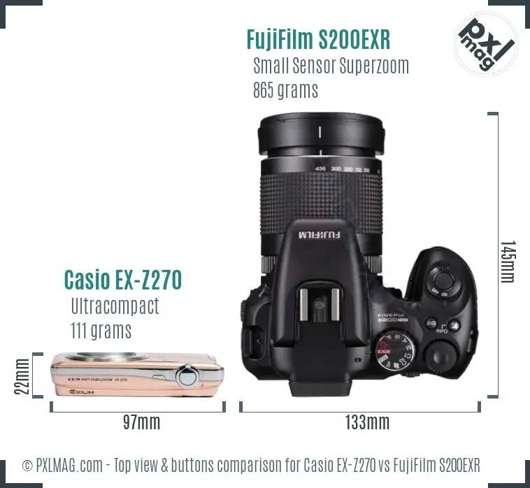 Casio EX-Z270 vs FujiFilm S200EXR top view buttons comparison