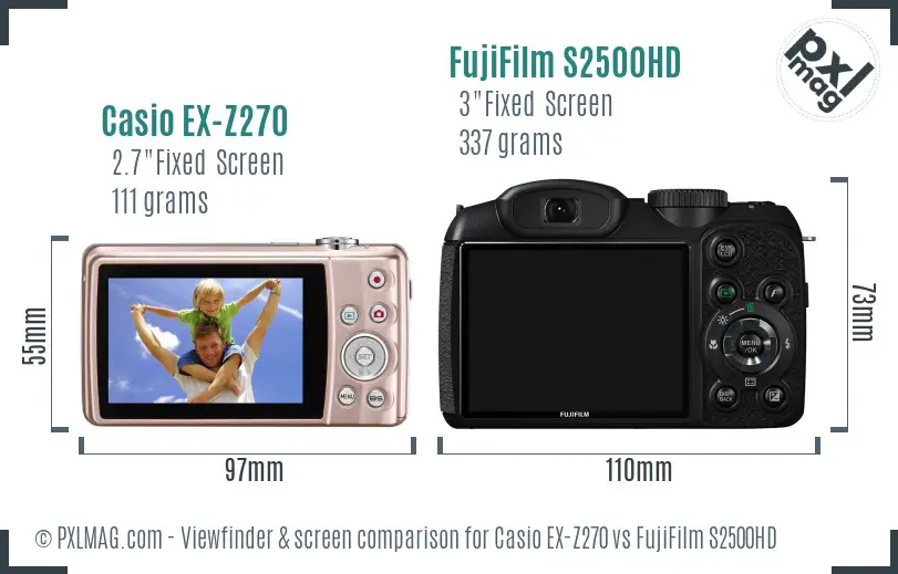 Casio EX-Z270 vs FujiFilm S2500HD Screen and Viewfinder comparison