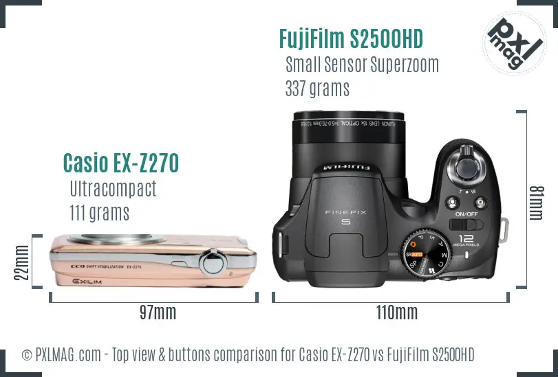 Casio EX-Z270 vs FujiFilm S2500HD top view buttons comparison