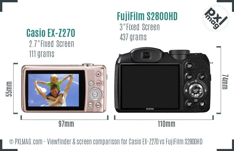 Casio EX-Z270 vs FujiFilm S2800HD Screen and Viewfinder comparison