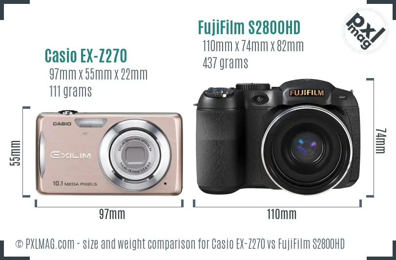 Casio EX-Z270 vs FujiFilm S2800HD size comparison