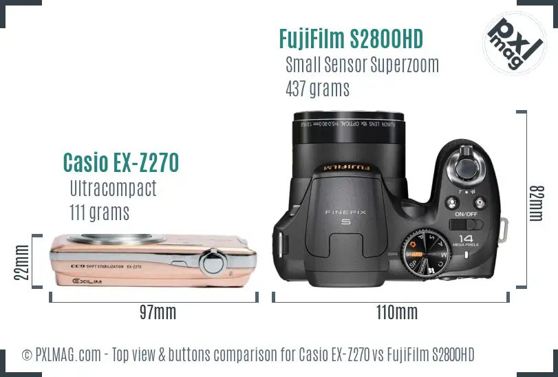 Casio EX-Z270 vs FujiFilm S2800HD top view buttons comparison