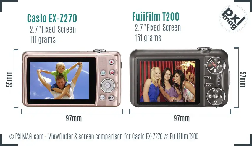 Casio EX-Z270 vs FujiFilm T200 Screen and Viewfinder comparison