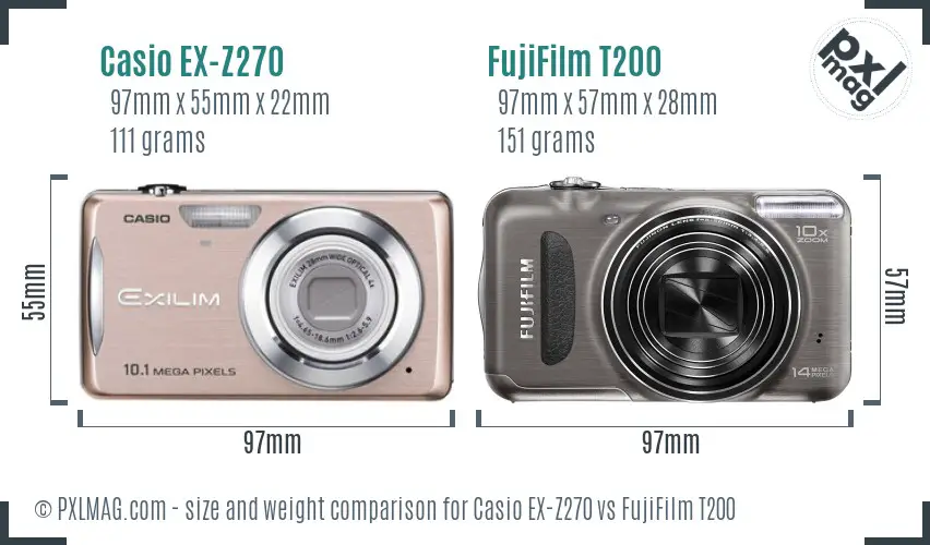 Casio EX-Z270 vs FujiFilm T200 size comparison