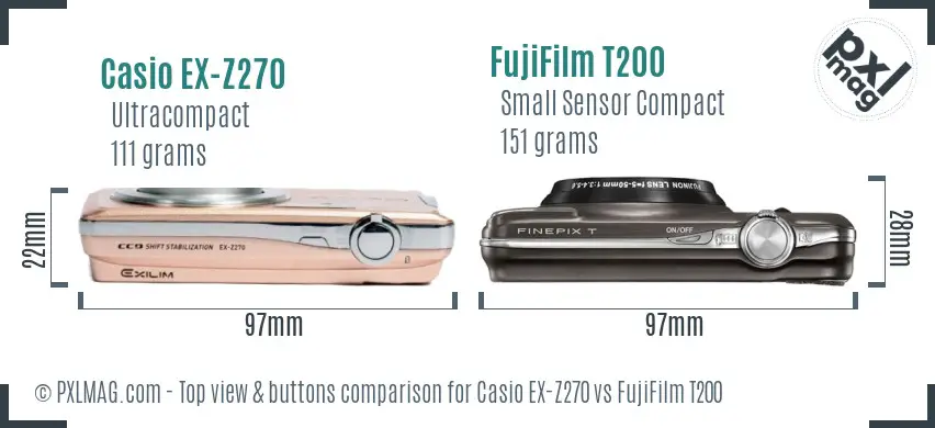 Casio EX-Z270 vs FujiFilm T200 top view buttons comparison