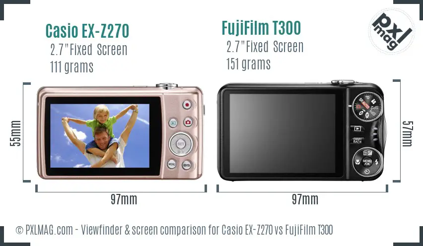 Casio EX-Z270 vs FujiFilm T300 Screen and Viewfinder comparison