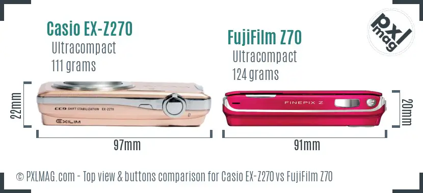 Casio EX-Z270 vs FujiFilm Z70 top view buttons comparison