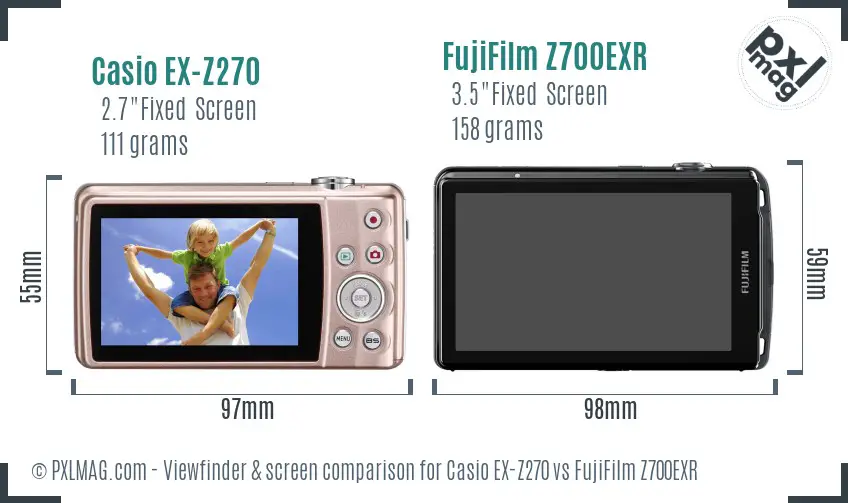 Casio EX-Z270 vs FujiFilm Z700EXR Screen and Viewfinder comparison