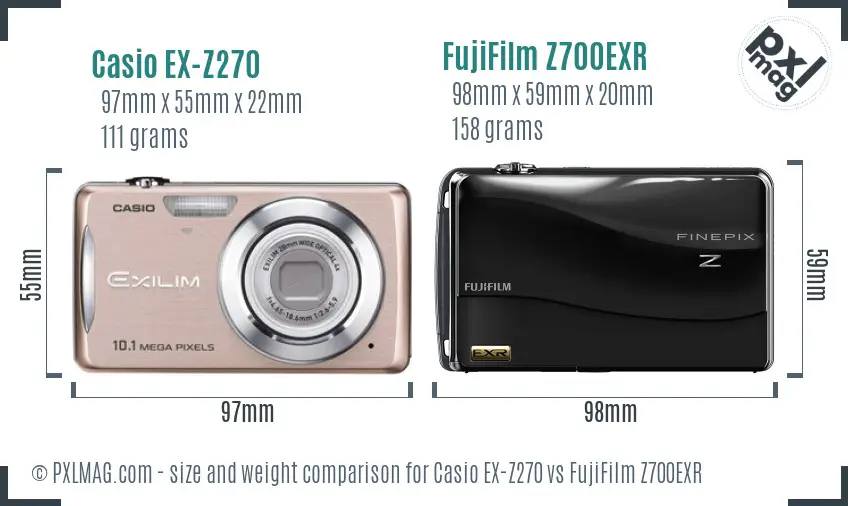 Casio EX-Z270 vs FujiFilm Z700EXR size comparison