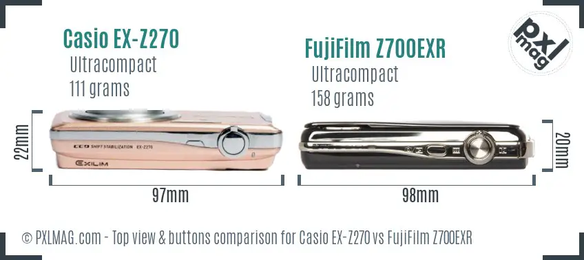 Casio EX-Z270 vs FujiFilm Z700EXR top view buttons comparison