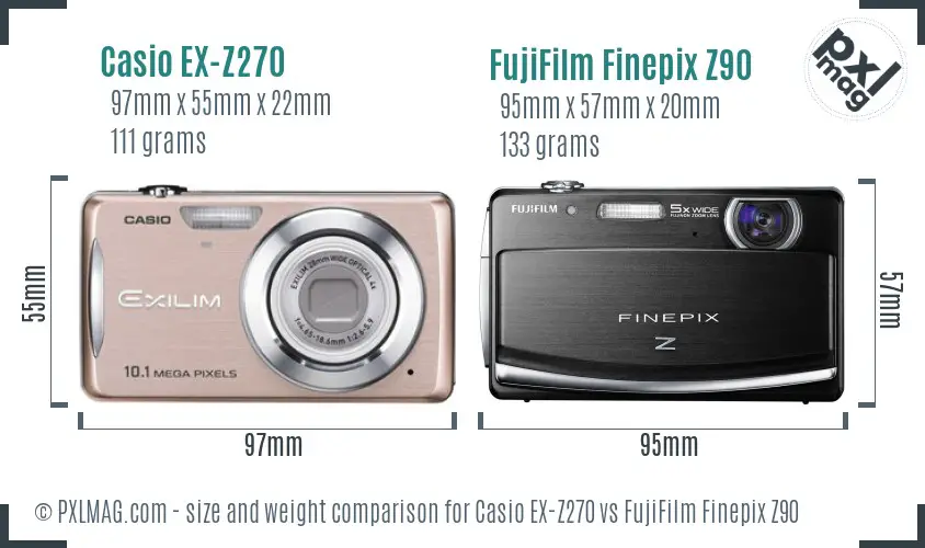 Casio EX-Z270 vs FujiFilm Finepix Z90 size comparison Casio EX-Z270 vs FujiFilm Finepix Z90 size comparison